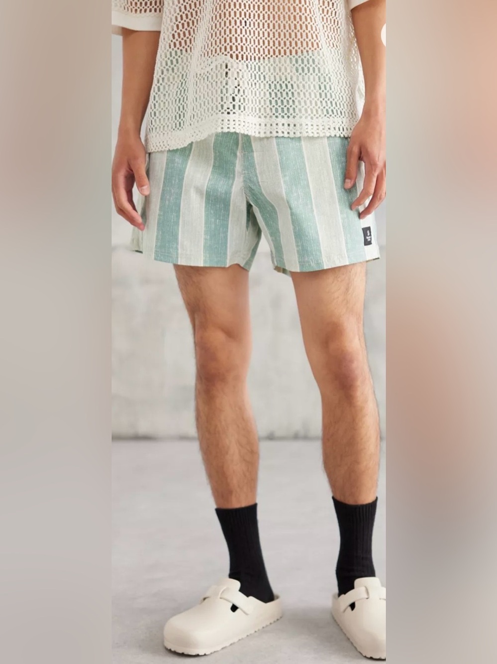 Standard cloth Striped Green and White mens Summer Shorts size L